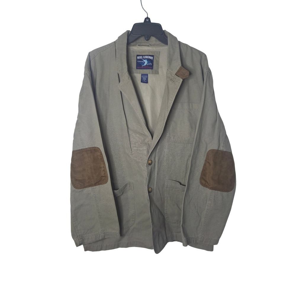 Reel Legends Mens XL Sage Green Cotton Canvas Chore Jacket Elbow Patches Blazer